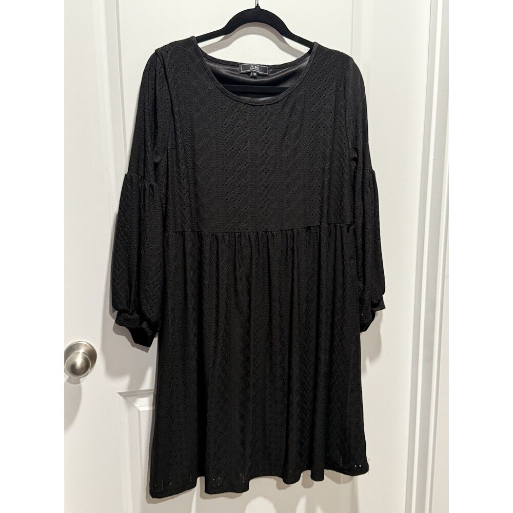 Vibe Black‎ Lace Flutter Sleeve Dress 1X Babydoll Textured Whimsigoth Women’s